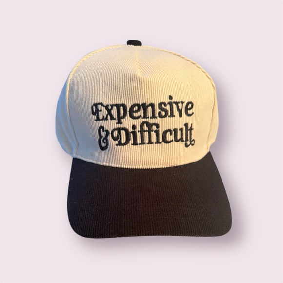 Accessories - Black and White corduroy Hat with Embroidered Text